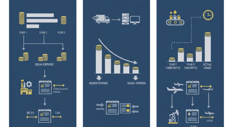 مقارنة بين طرق الإهلاك المتناقص والثابت والوحدات الإنتاجية وتأثيرها على القوائم المالية